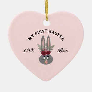 Första Påsk Flicka Bunny Rosa Personlig Julgransprydnad Keramik
