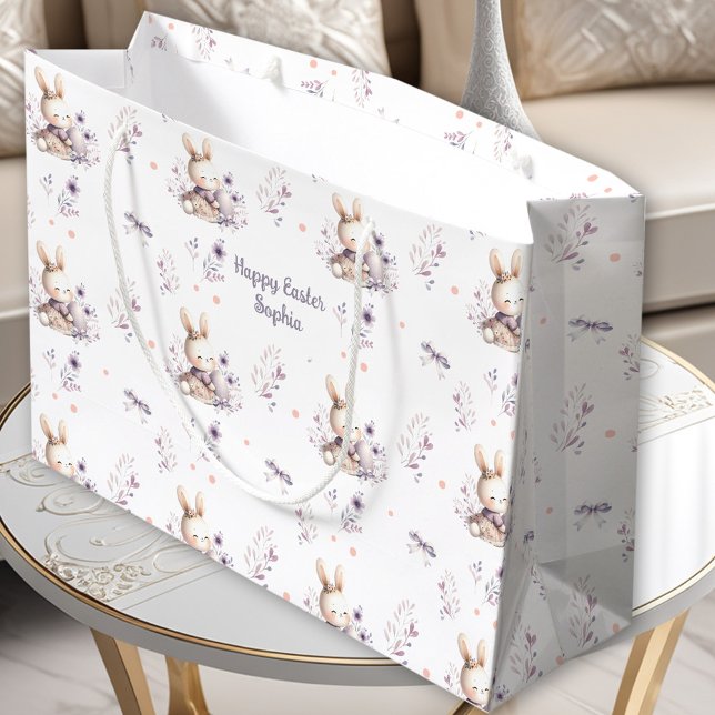 Första Påsk Girl Bunny Personlig Namn Lila (First Easter Girl Bunny Personalized Name Purple Large Gift Bag)