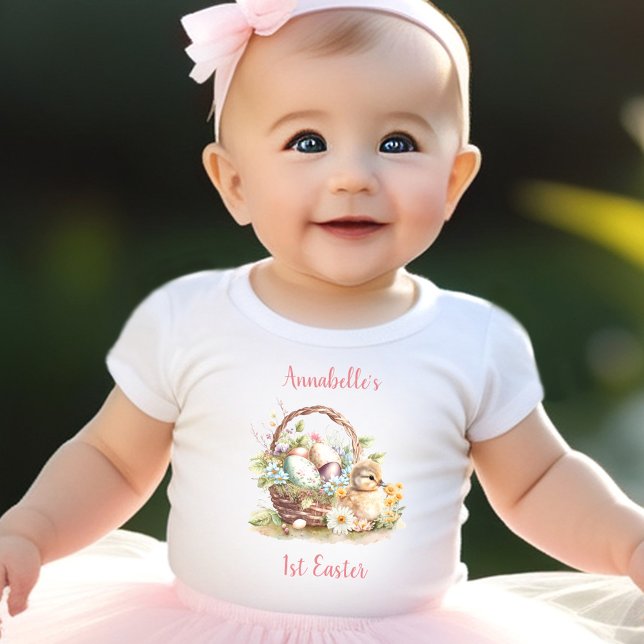 Första Påsk Personlig Flicka Baby T-Shirt (First Easter Personalized Baby girl Baby T-Shirt)