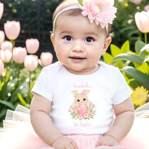 Första Påsk Personlig Namn Girl Rosa Bunny Egg T Shirt