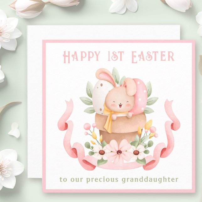 Första Påsk Rosa Bunny Granddotter Påsk Card Kort (First Easter Pink Bunny Granddaughter Easter Card)