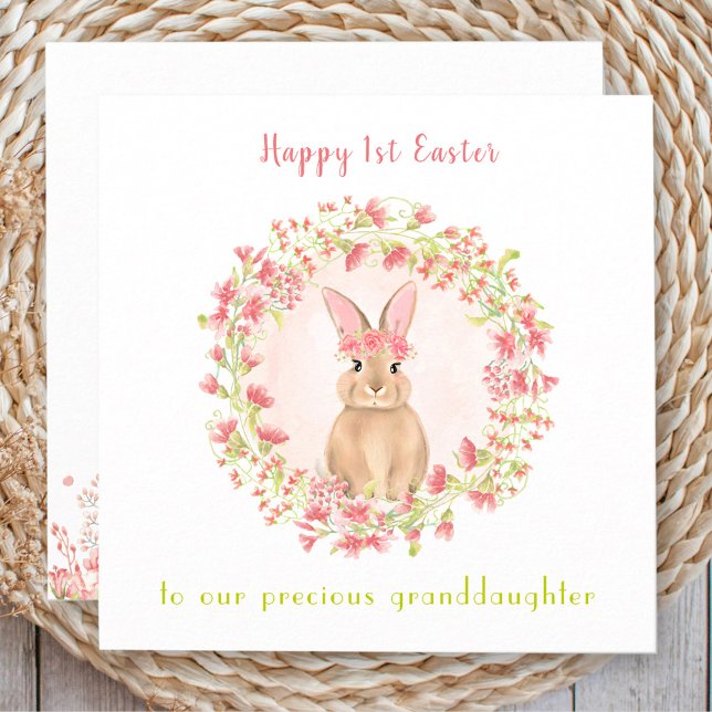 Första påsken Rosa kanintjej barnbarn Kort (First Easter Pink Bunny Girl Granddaughter Card)