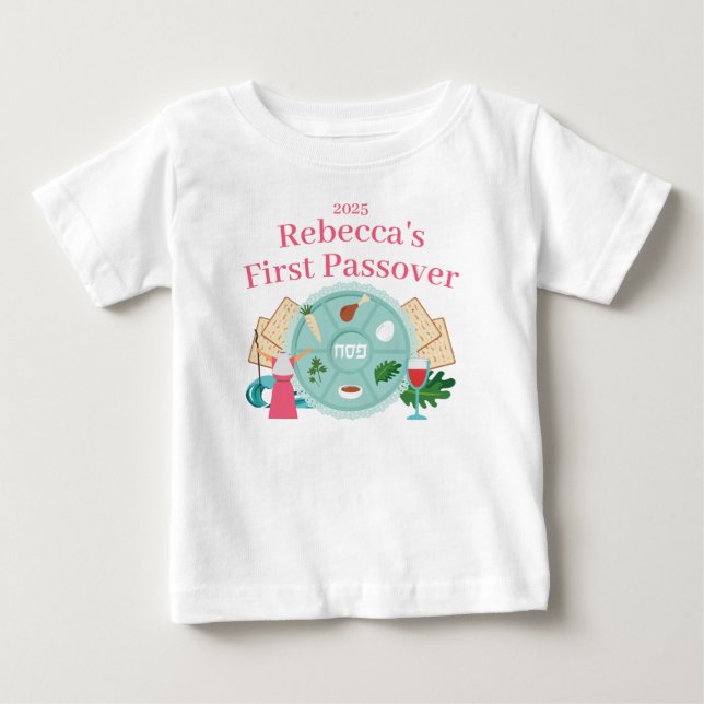 Första Passover Anpassningsbar Girl Namn Year Baby T Shirt (Framsida)