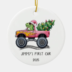 Första personliga dinosaurie monstertruck julgransprydnad keramik