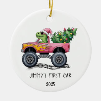 Första personliga dinosaurie monstertruck julgransprydnad keramik