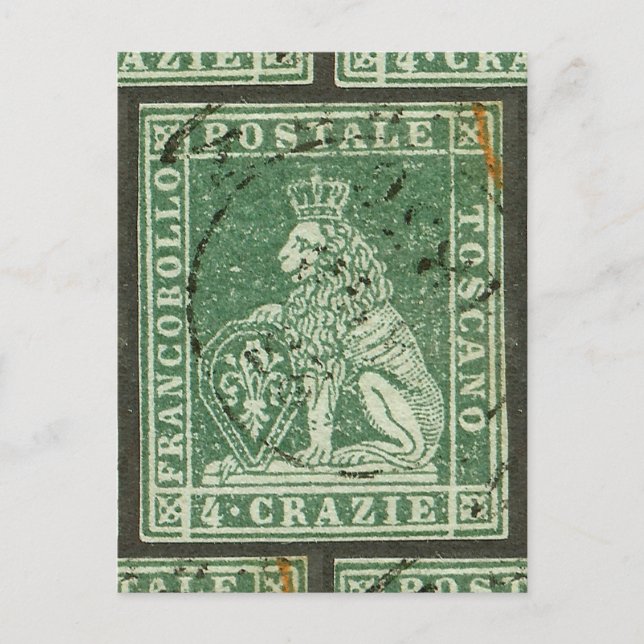 Första postgången frimärke - Toskana (1851) Vykort (Framsida)
