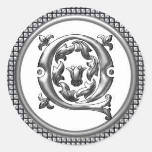 Första Q Round Sticker i Silver Runt Klistermärke