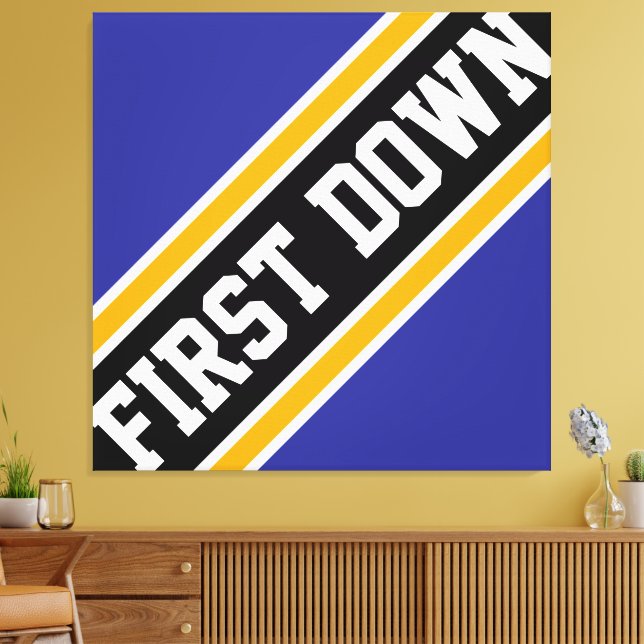 FÖRSTA Randen med Athletic Blue Black Football Canvastryck (Insitu (Vardagsrum))