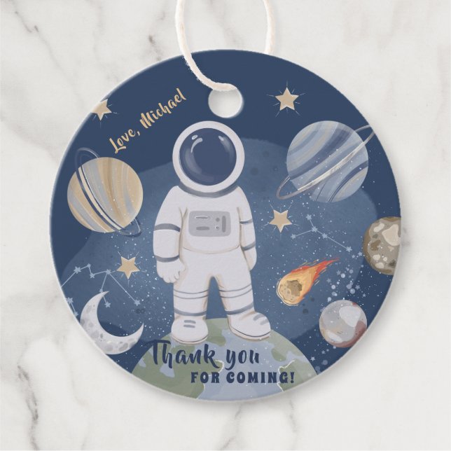 Första Resa Galaxy Boy Birthday-Tacken - favoritmä Gåvor Etiketter (Framsida)