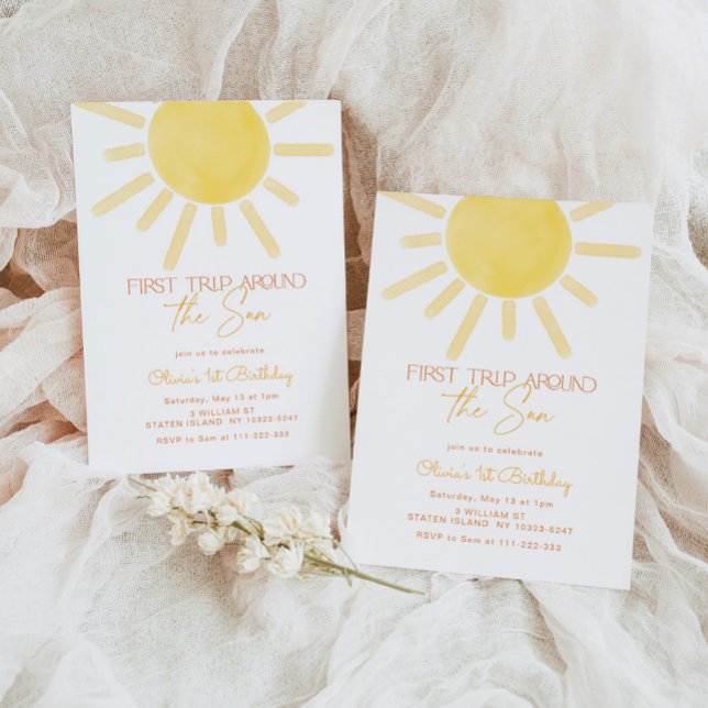 Första resa kring sol: könsneutrala födelsedag inbjudningar (Skapare uppladdad)