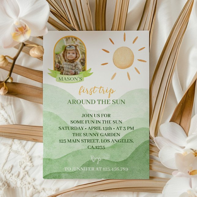 Första Resa runt fotoutskottet i Sol 1:a födelseda Inbjudningar (Skapare uppladdad)