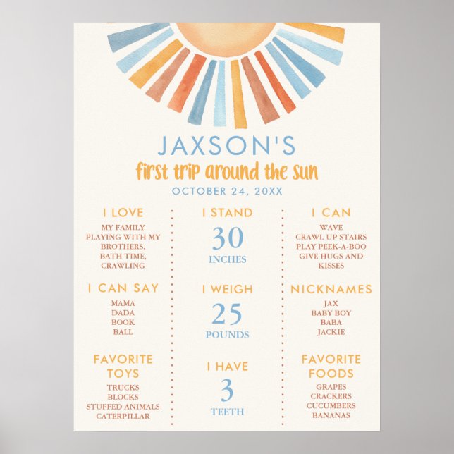 Första resa runt milstolpen sol 1:a födelsedag poster (Framsidan)