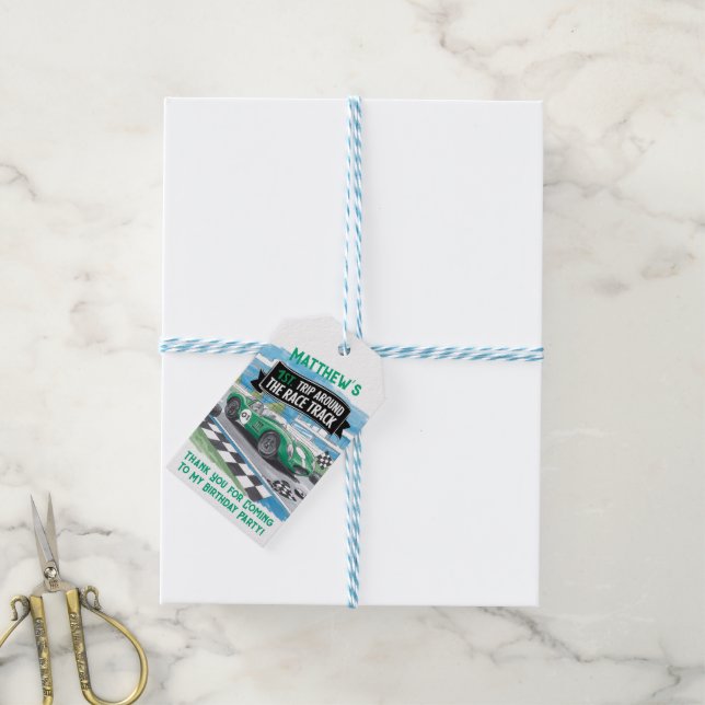 Första Resa runt om i Tävling Spår födelsedagstack Presentetikett (Med Snöre)