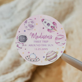 Första Resa runt om Sol-flickans första födelsedag Runt Klistermärke