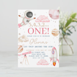 Första Resa runt om Sol Flickrymden 1:a födelsedag Inbjudningar