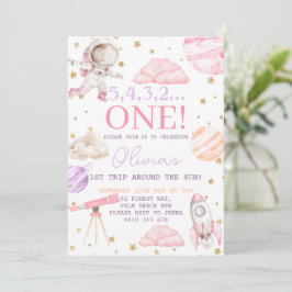 Första Resa runt om Sol Flickrymden 1:a födelsedag Inbjudningar