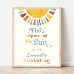 Första Resa runt om Sol-födelsedag Välkomstskylten Poster