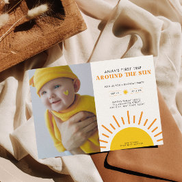 Första resa runt Sol 1:a födelsedag Foto Inbjudningar