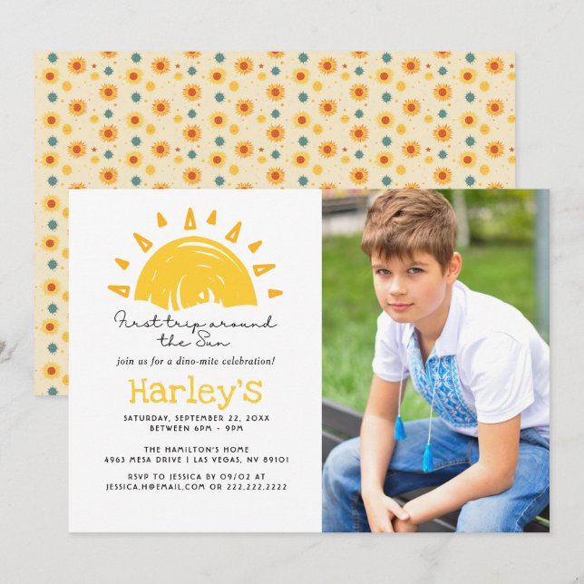 Första Resa runt Sol 1:a födelsedag Inbjudningar (Fram/baksida)