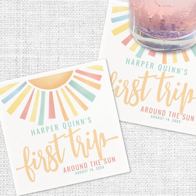 Första Resa runt Sol 1:a födelsedag Pappersservett (First Trip Around The Sun 1st Birthday Napkins)