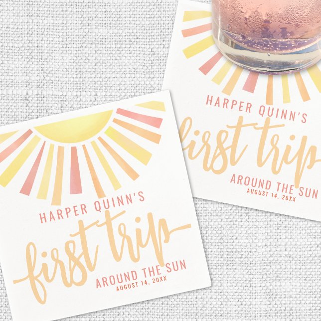 Första Resa runt Sol 1:a födelsedag Pappersservett (First Trip Around The Sun 1st Birthday Napkins)