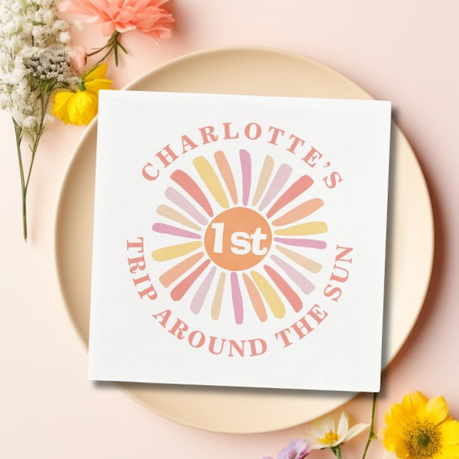 Första Resa runt Sol 1:a födelsedag Party Papper Pappersservett (First Trip Around the Sun 1st Birthday Party Paper Napkins)