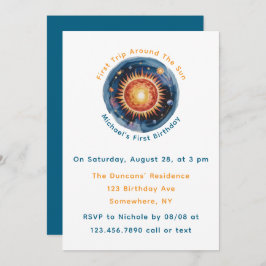 Första Resa runt Sol 1:a födelsedagen Party Inbjudningar