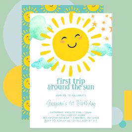 Första Resa runt Sol 1:a födelsedagen Party Inbjudningar