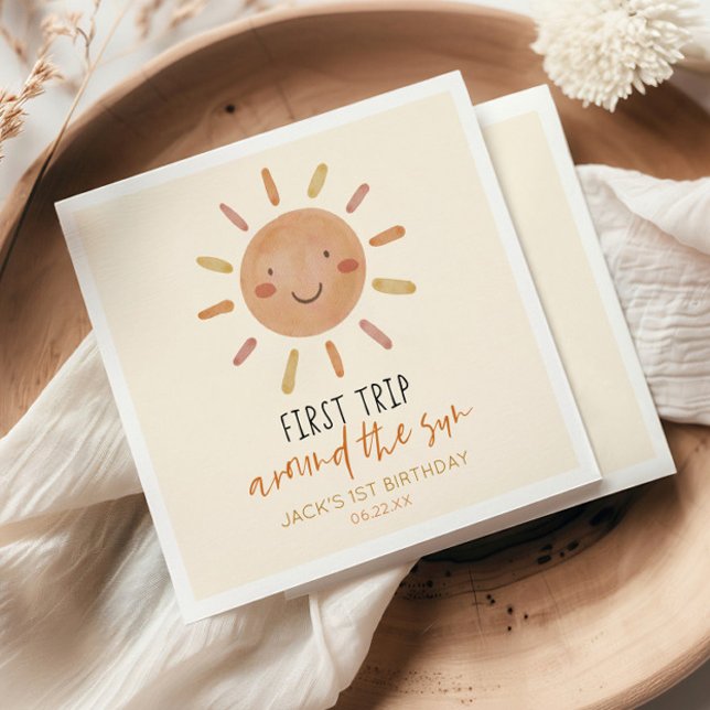 Första Resa runt Sol 1:a Födelsedagsfesten Pappersservett (Skapare uppladdad)