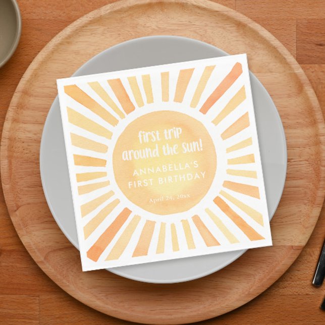 Första resa runt sol 1:a födelsedagsfesten pappersservett (Skapare uppladdad)