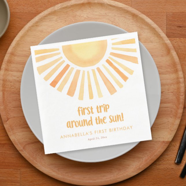 Första resa runt sol 1:a födelsedagsfesten pappersservett (Skapare uppladdad)