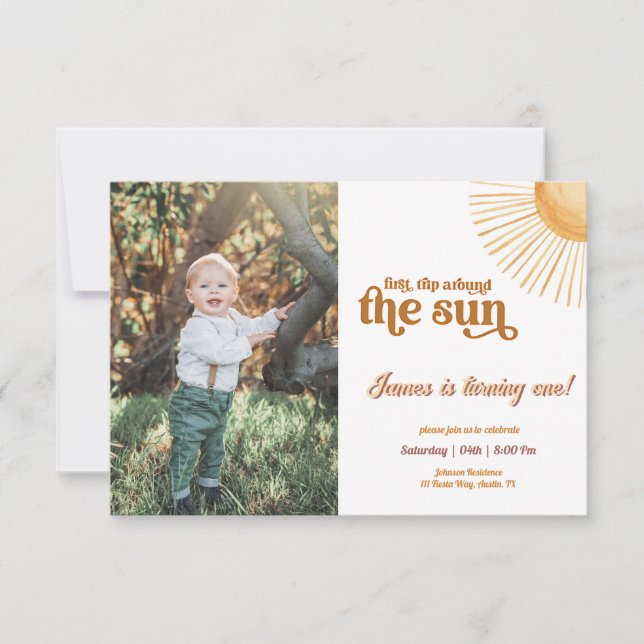 Första Resa runt Sol 1:a födelsemotofoto Inbjudningar (Framsida)