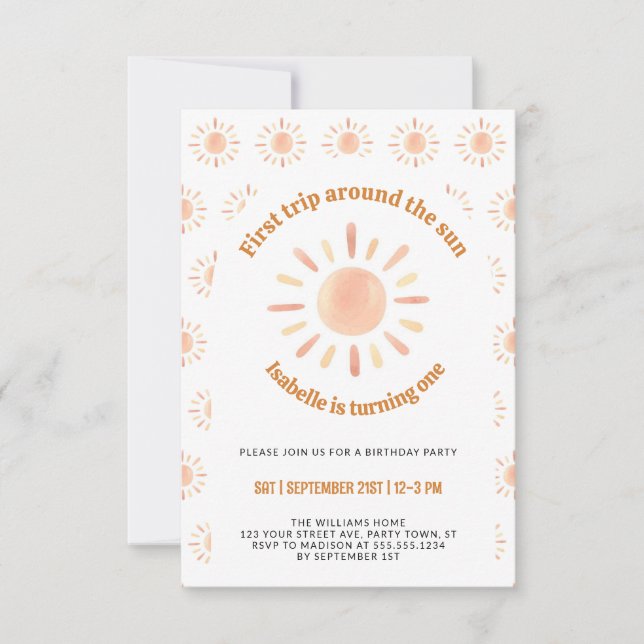Första Resa runt Sol 1:a födelsetalet Party Inbjudningar (Framsida)