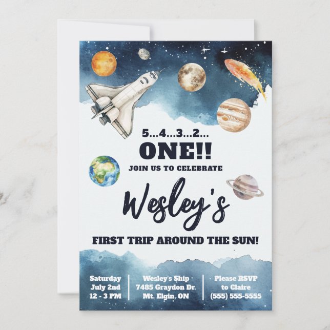 Första Resa runt Sol, barnens rymdfödelsedag Inbjudningar (Framsida)
