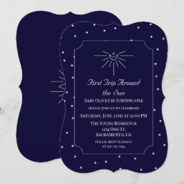 Första Resa runt Sol-blått 1:a födelsedagen Inbjud