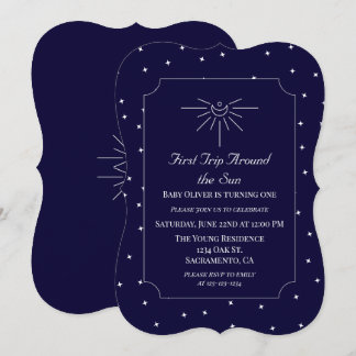 Första Resa runt Sol-blått 1:a födelsedagen Inbjud
