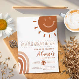 Första Resa runt Sol Boho 1:a födelsedag Inbjudningar