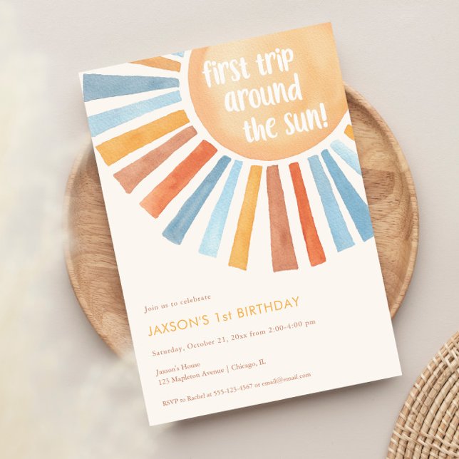 Första resa runt Sol Boho 1:a födelsedag party Inbjudningar (Skapare uppladdad)