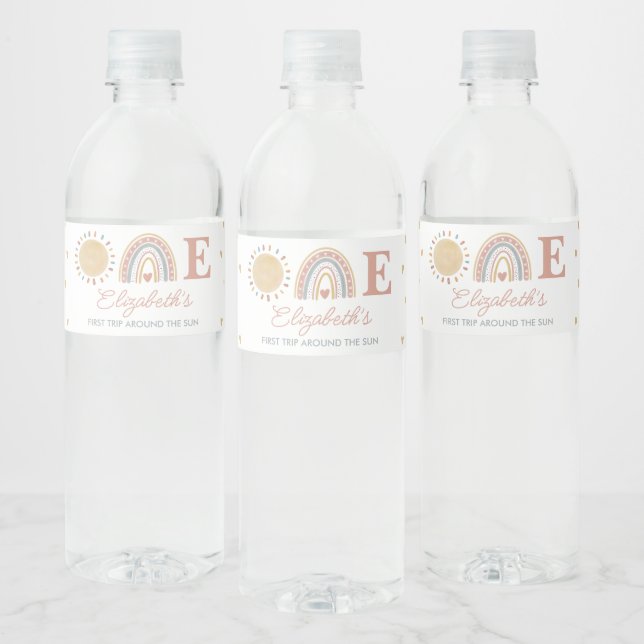 Första Resa runt Sol Boho 1:a födelsedag Vattenflaska Etikett (Flaskor)