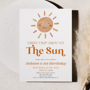 Första Resa runt Sol Boho 1:a födelsedagen Party Inbjudningar