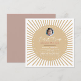 Första Resa runt Sol Boho-fotot 1:a födelsedagen Inbjudningar