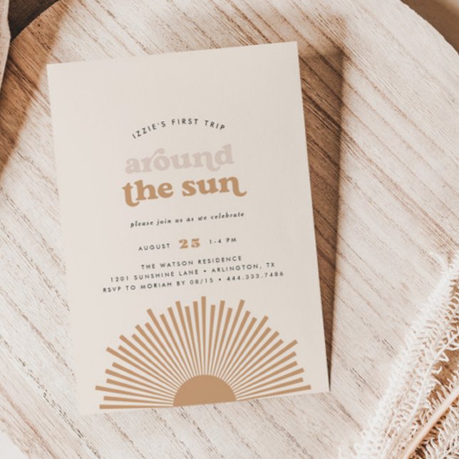 Första Resa runt Sol Boho Girls födelsedag Inbjudningar (Skapare uppladdad)