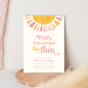 Första Resa runt Sol Boho Retro 1:a födelsedagen Inbjudningar