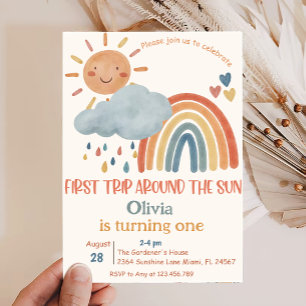 Första Resa runt Sol Boho Sunshine-födelsedagen Inbjudningar