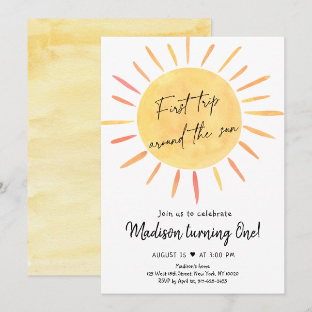 Första Resa runt Sol Boho Sunshine-födelsedagen Inbjudningar (Fram/baksida)