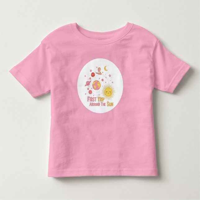 Första Resa runt Sol-flickan 1:a. Födelsedagsfest T Shirt (Framsida)