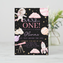 Första Resa runt Sol-flickan, svart 1:a födelsedag Inbjudningar