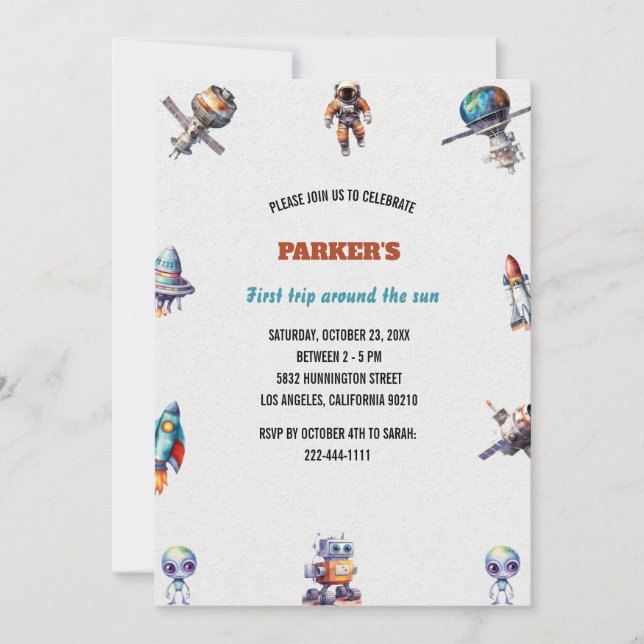 Första Resa runt Sol-födelsedagen Inbjudningar (Framsida)