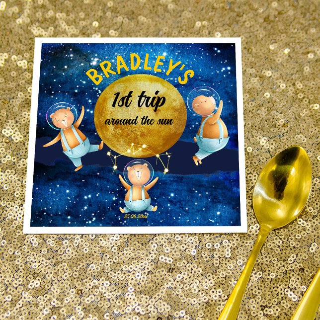 Första resa runt sol födelsedlarna med anpassnings pappersservett (Skapare uppladdad)
