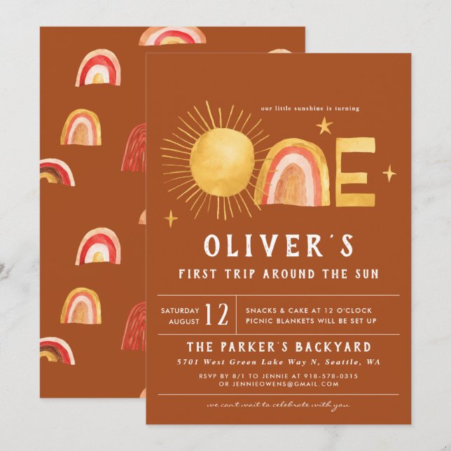 Första Resa runt Sol | Första födelsedag Party Inbjudningar (Fram/baksida)